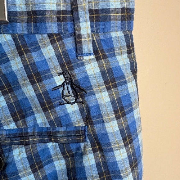Penguin‎ by Munsingwear Men's Plaid Chino Shorts Blue 33 Preppy Boardwalk Beach - Picture 7 of 16